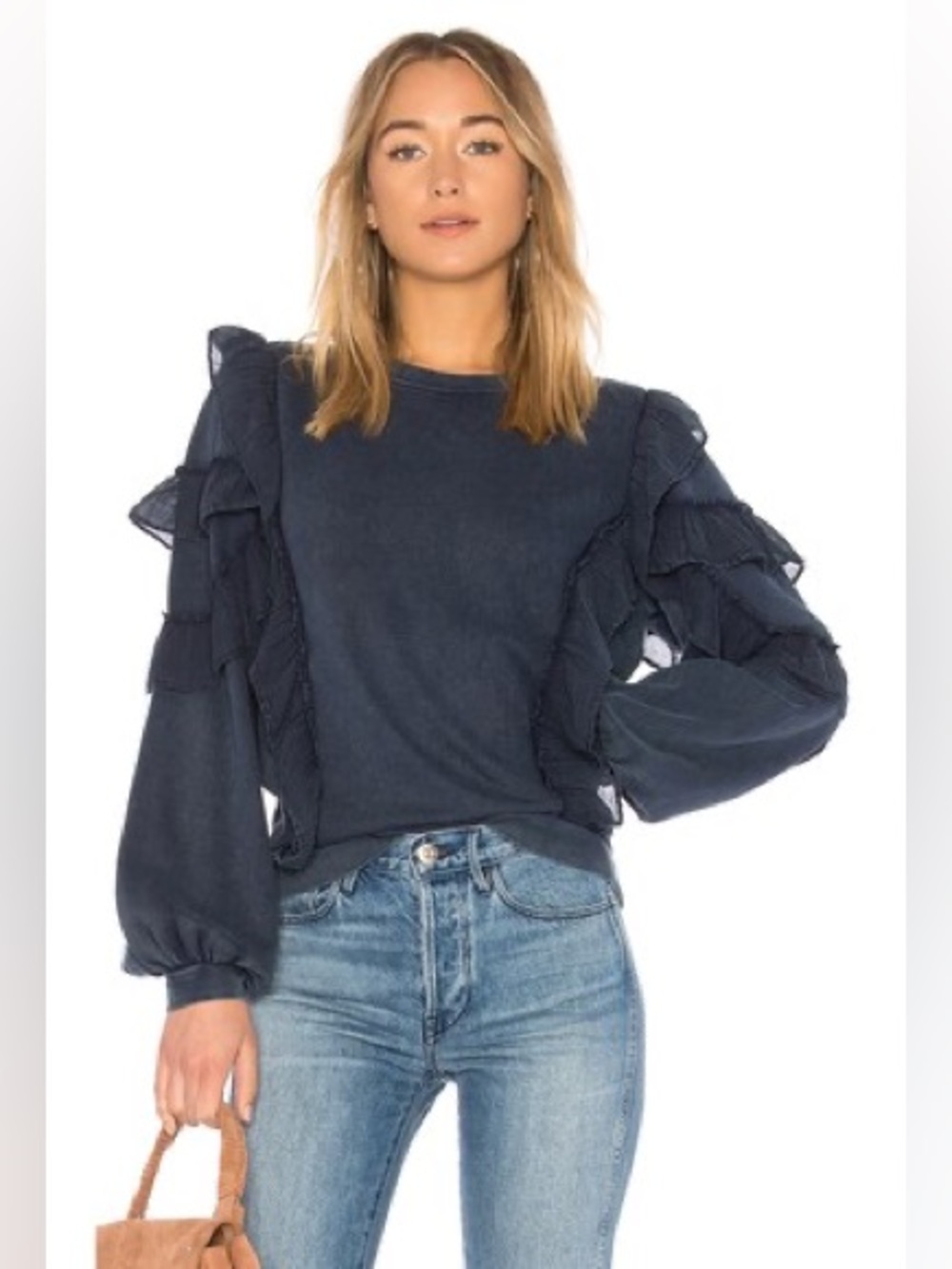 Tularosa cat ruffle sweater sweatshirt in deep navy Medium sold on REVOLVE  W34